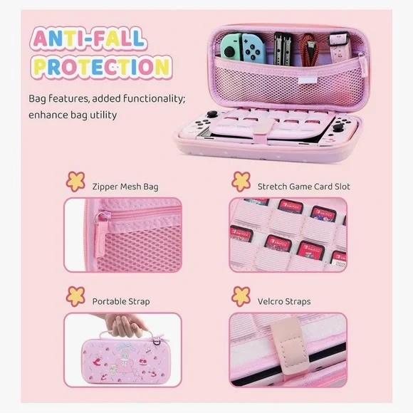 HYPERCASE Pink Bunny for Nintendo Switch OLED Case with carrying strap - Picture 3 of 7